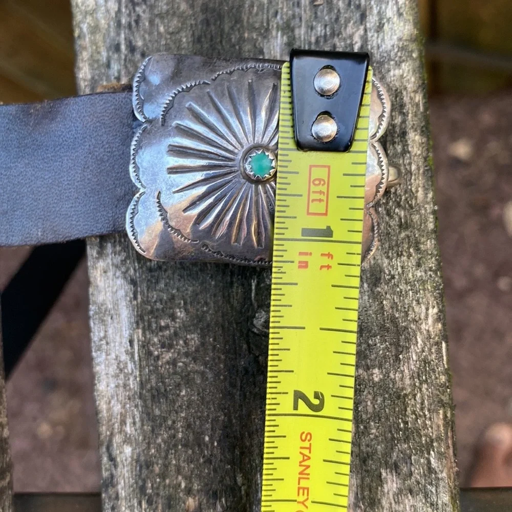 🌹Stunning Vtg Navajo 13 pc Sterling Silver & Turquoise Concho Leather Belt~MINT - Picture 11 of 16